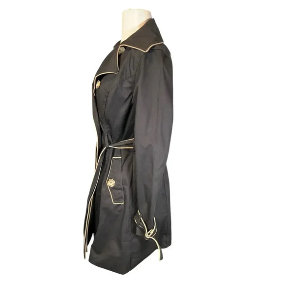 Merona Ladies Small Trench Coat Black /Beige W/Buttons and Belt Water Repellent - Picture 4 of 13